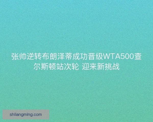 张帅逆转布朗泽蒂成功晋级WTA500查尔斯顿站次轮 迎来新挑战