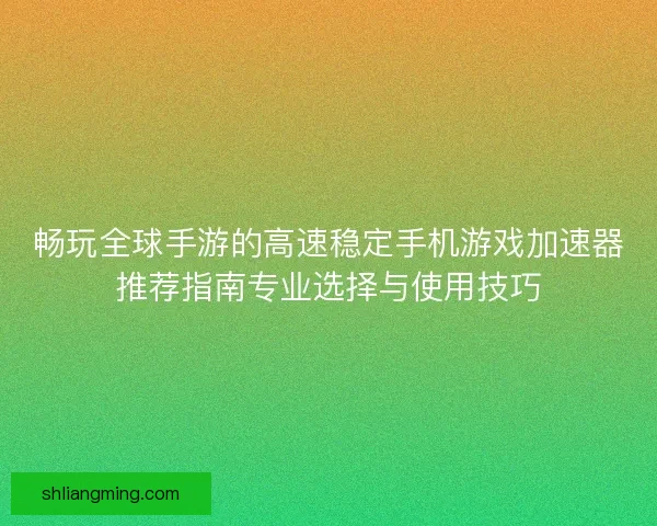 畅玩全球手游的高速稳定手机游戏加速器推荐指南专业选择与使用技巧
